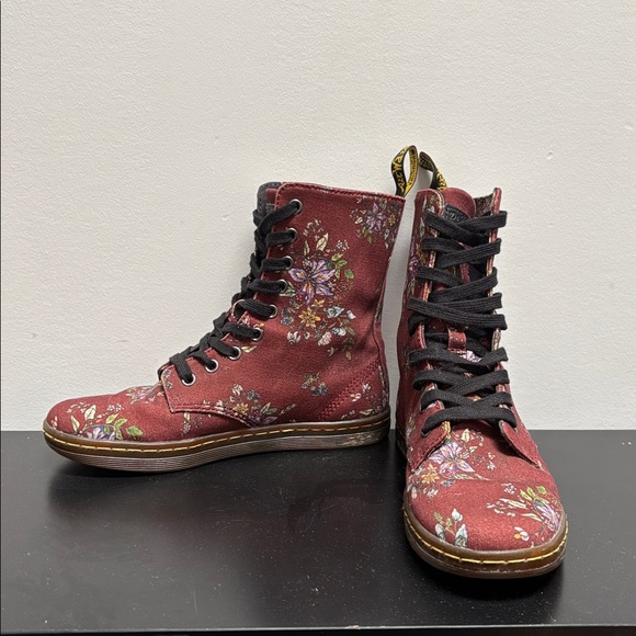 Dr. Martens Stratford Canvas combat boots floral red burgundy lace up US6 - Picture 2 of 10